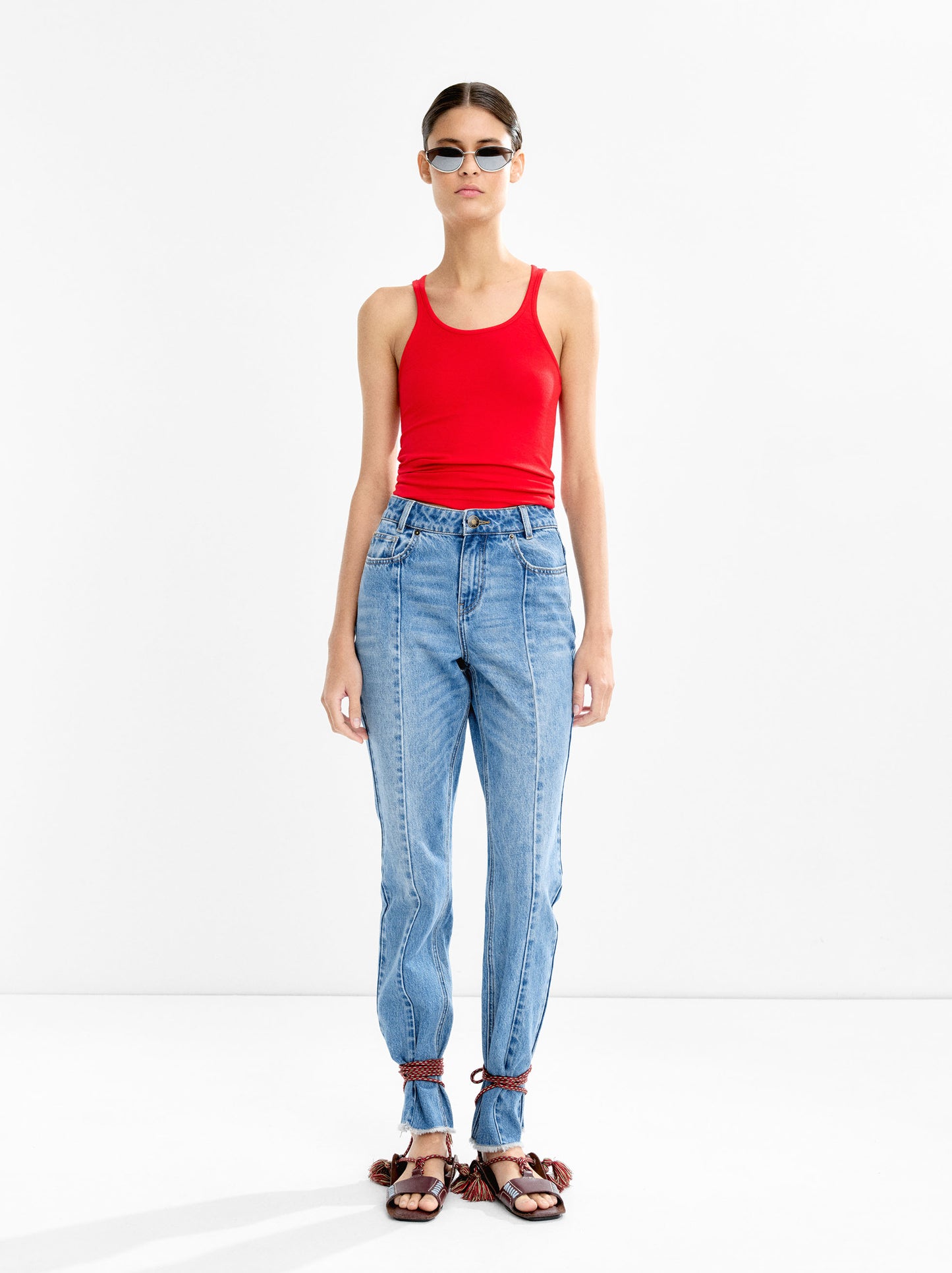 Washed Effect Denim Trousers