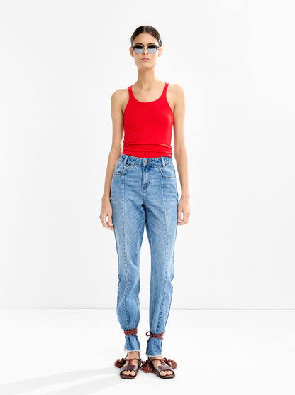 Washed Effect Denim Trousers