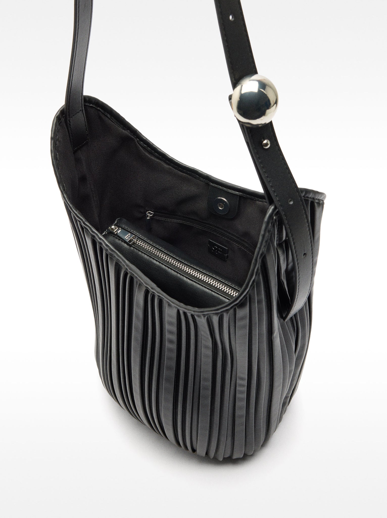 Pleated Shoulder Bag With Removable Pouch