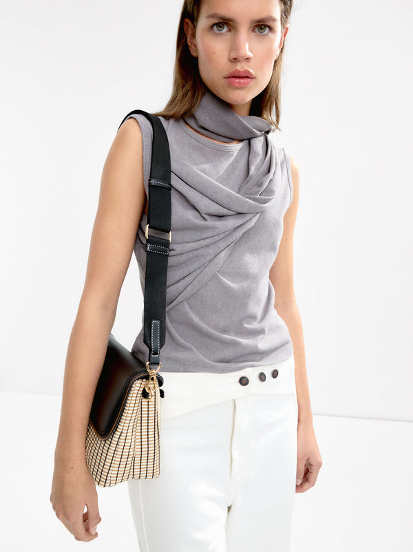 Striped Raffia Effect Crossbody Bag