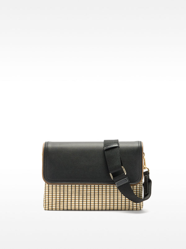 Striped Raffia Effect Crossbody Bag