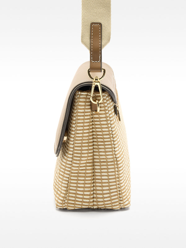 Striped Raffia Effect Crossbody Bag