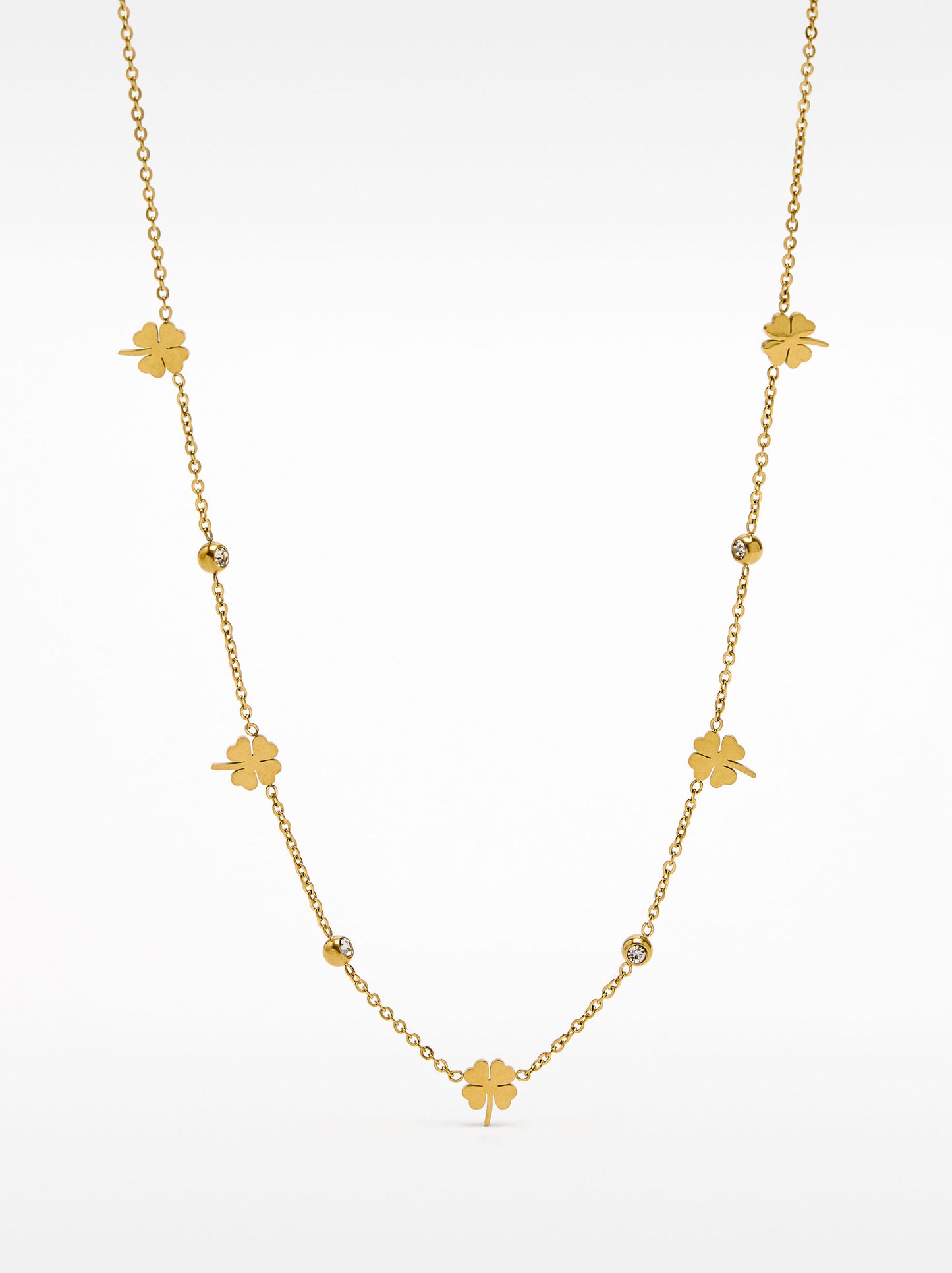 Short Necklace With Clovers - Stainless Steel