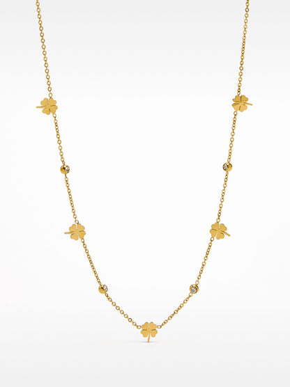 Short Necklace With Clovers - Stainless Steel