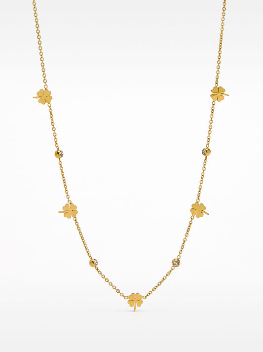 Short Necklace With Clovers - Stainless Steel