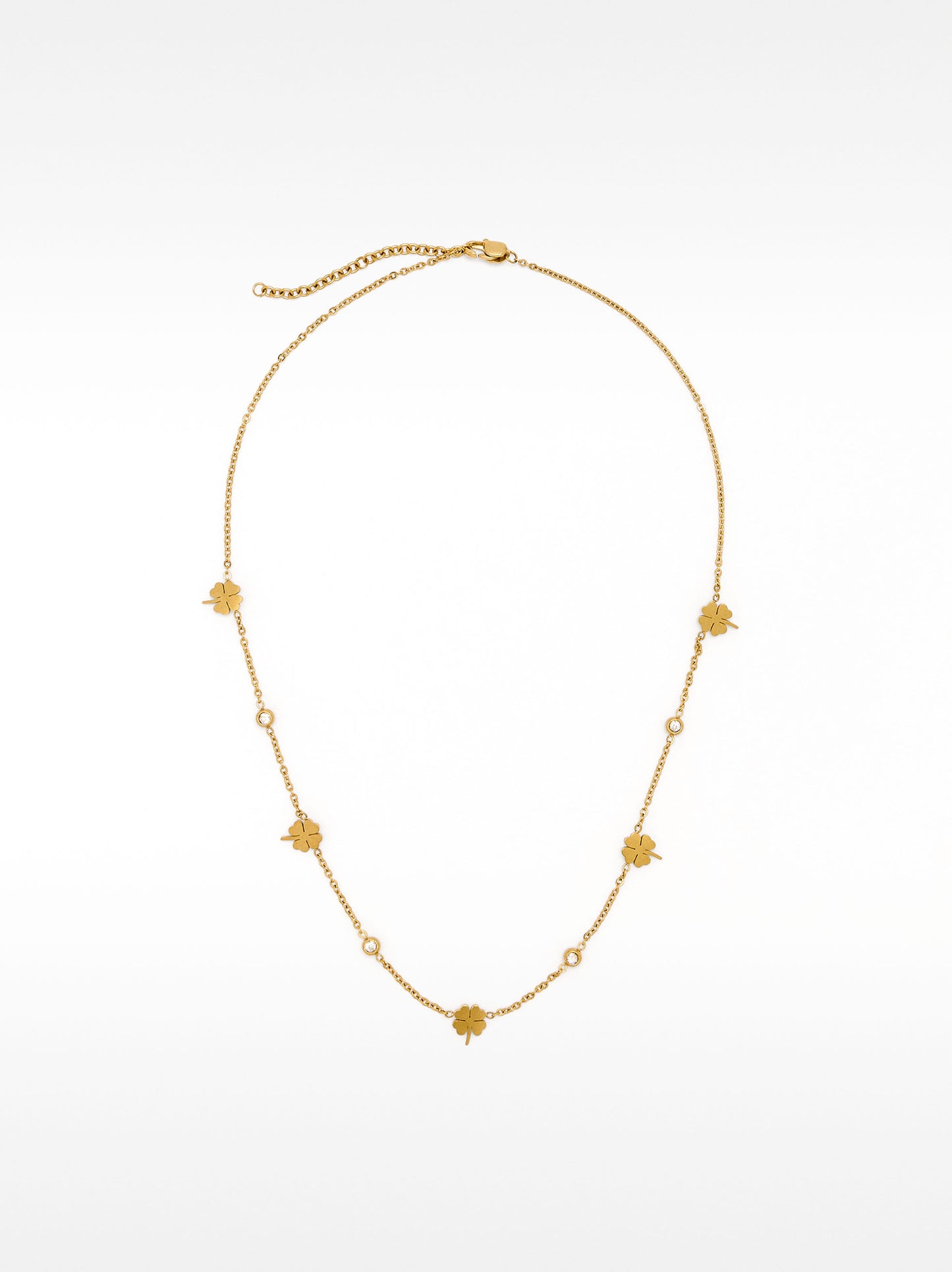 Short Necklace With Clovers - Stainless Steel