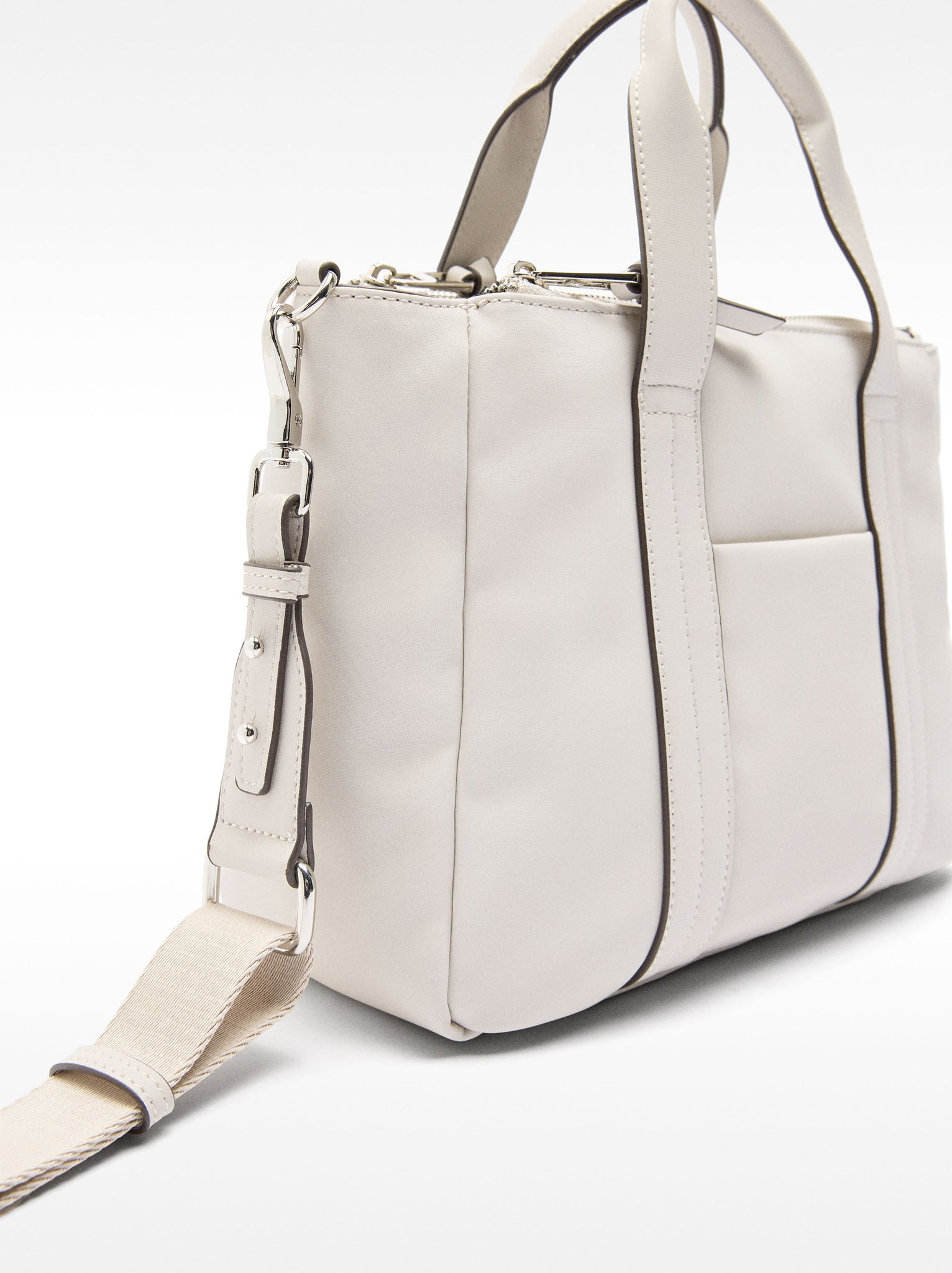 Nylon Effect Tote Bag With Shoulder Strap