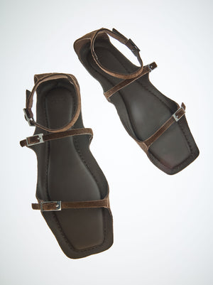 Flat Leather Sandals With Buckles