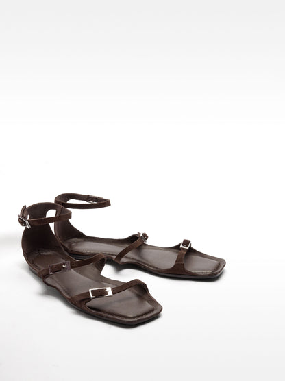 Flat Leather Sandals With Buckles