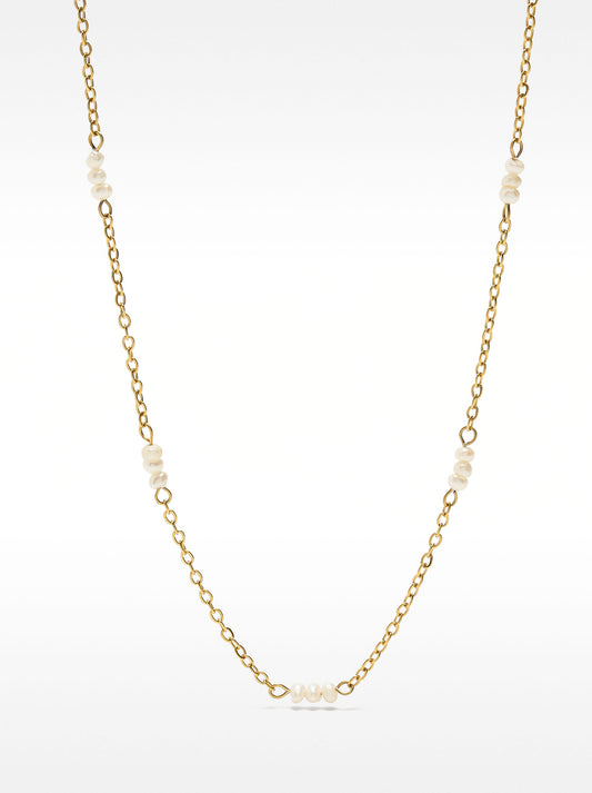 Short Necklace With Pearls - Stainless Steel