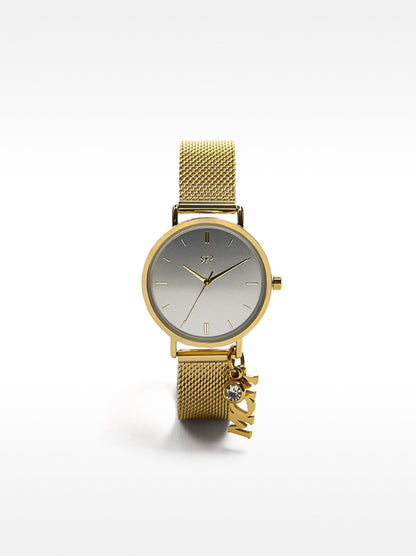 Watch With Metal Mesh Bracelet And Charm