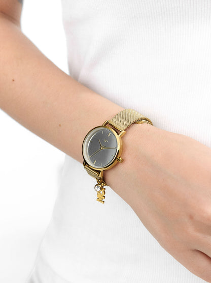 Watch With Metal Mesh Bracelet And Charm