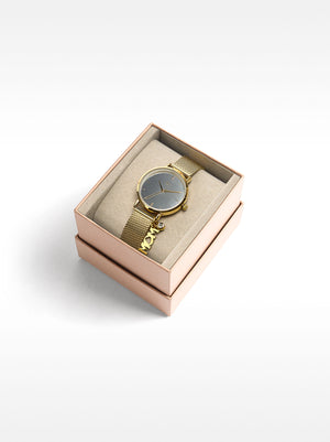 Watch With Metal Mesh Bracelet And Charm