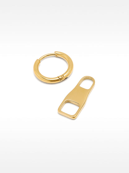 Single Zipper Hoop Earring - Stainless Steel