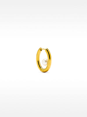 Single Hoop With Pearl - Stainless Steel