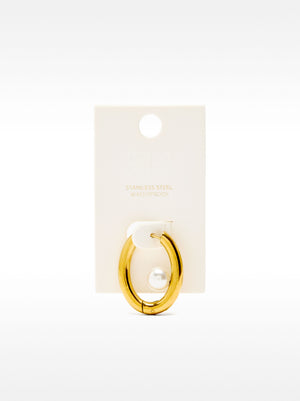 Single Hoop With Pearl - Stainless Steel