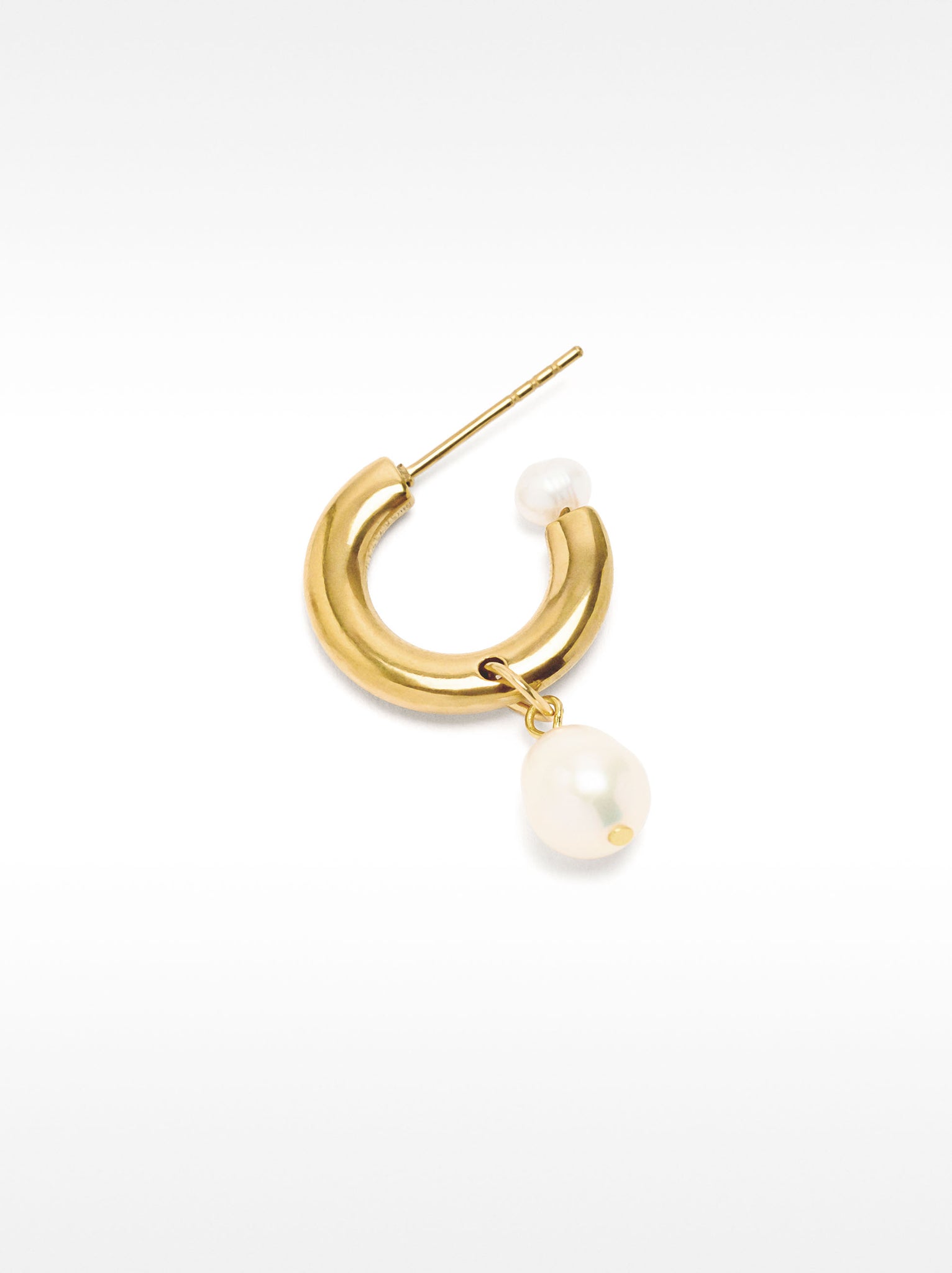Single Pearl Freshwater Hoop - Stainless Steel