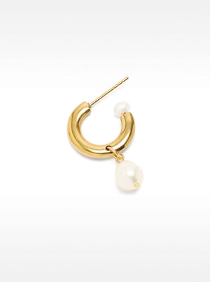 Single Pearl Freshwater Hoop - Stainless Steel