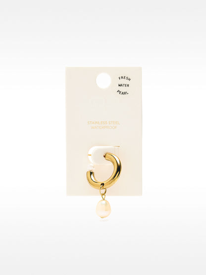 Single Pearl Freshwater Hoop - Stainless Steel