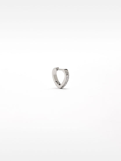 Single Heart Hoop And Crystals - Stainless Steel
