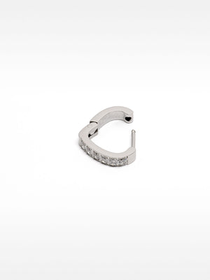 Single Heart Hoop And Crystals - Stainless Steel