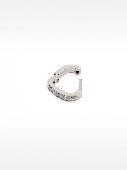 Single Heart Hoop And Crystals - Stainless Steel