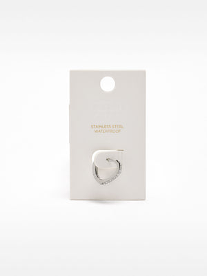 Single Heart Hoop And Crystals - Stainless Steel