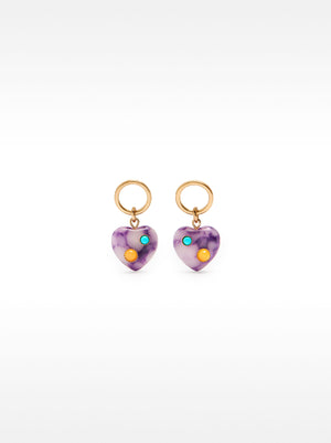Hoop Earrings And Heart Stone