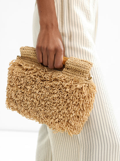 Straw-Effect Handbag With Bamboo