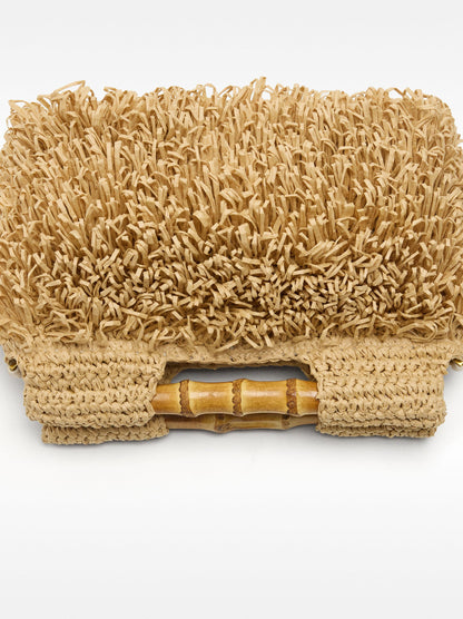 Straw-Effect Handbag With Bamboo