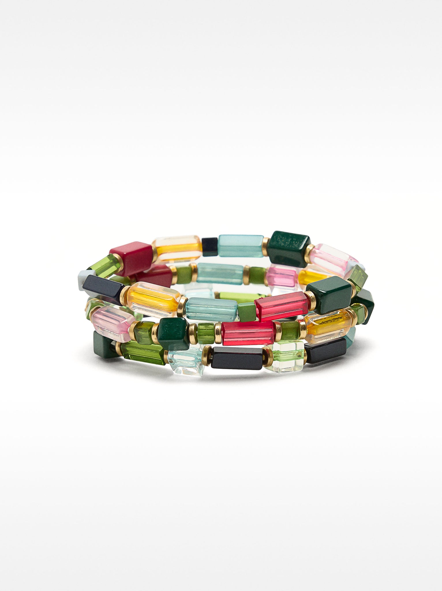 Set Of Elastic Bracelets With Beads