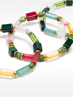 Set Of Elastic Bracelets With Beads