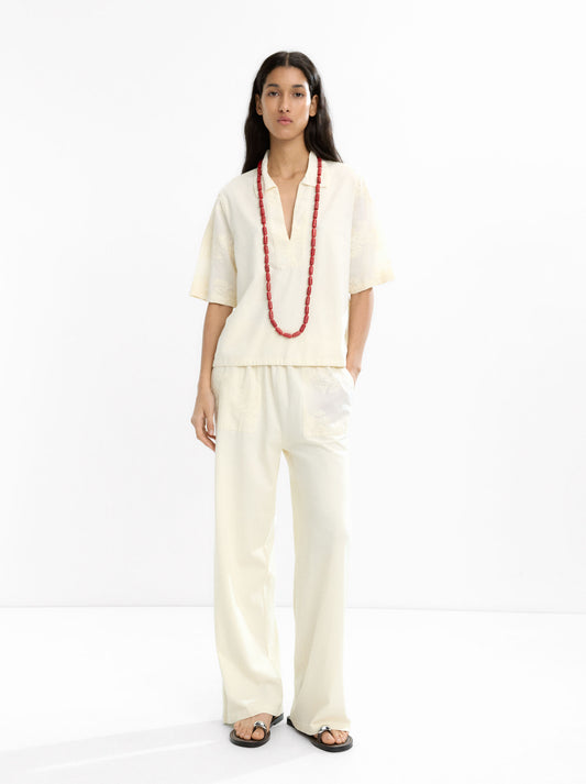 100% Cotton Trousers With Embroidery