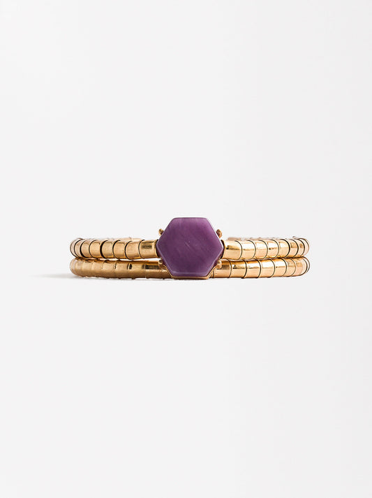 Set Of Elastic Bracelets With Stone