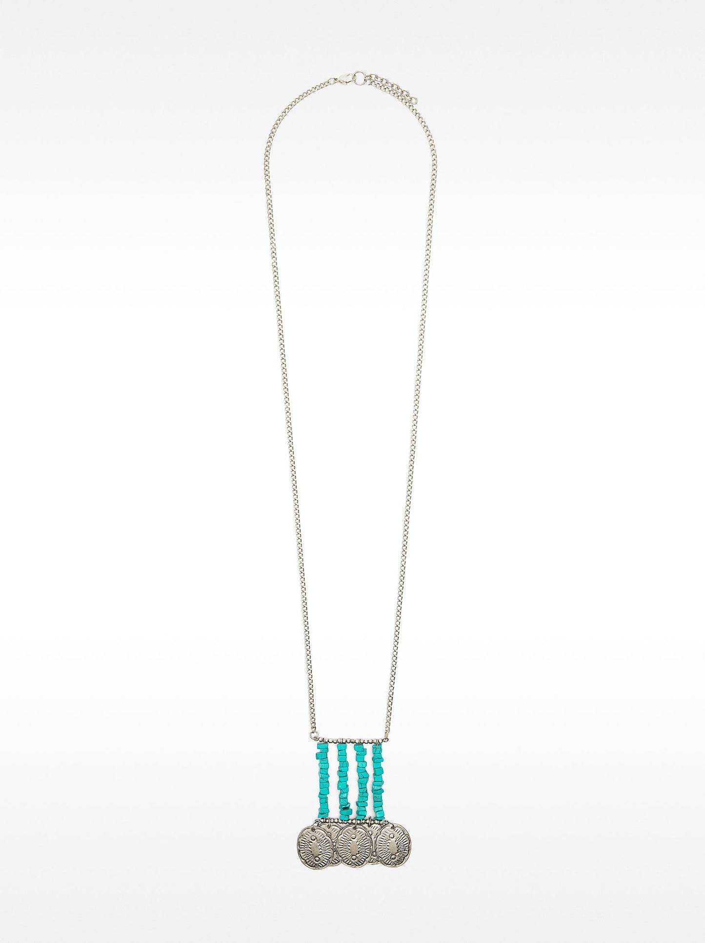 Long Pendant Necklace With Stones And Medals