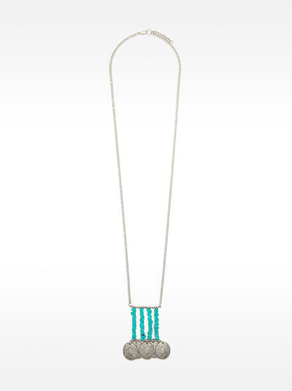 Long Pendant Necklace With Stones And Medals
