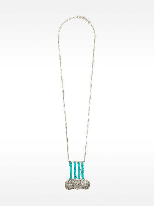 Long Pendant Necklace With Stones And Medals