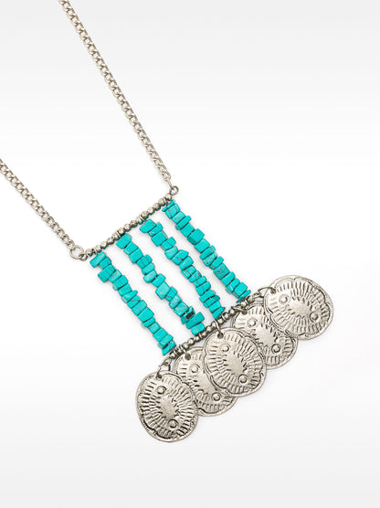 Long Pendant Necklace With Stones And Medals