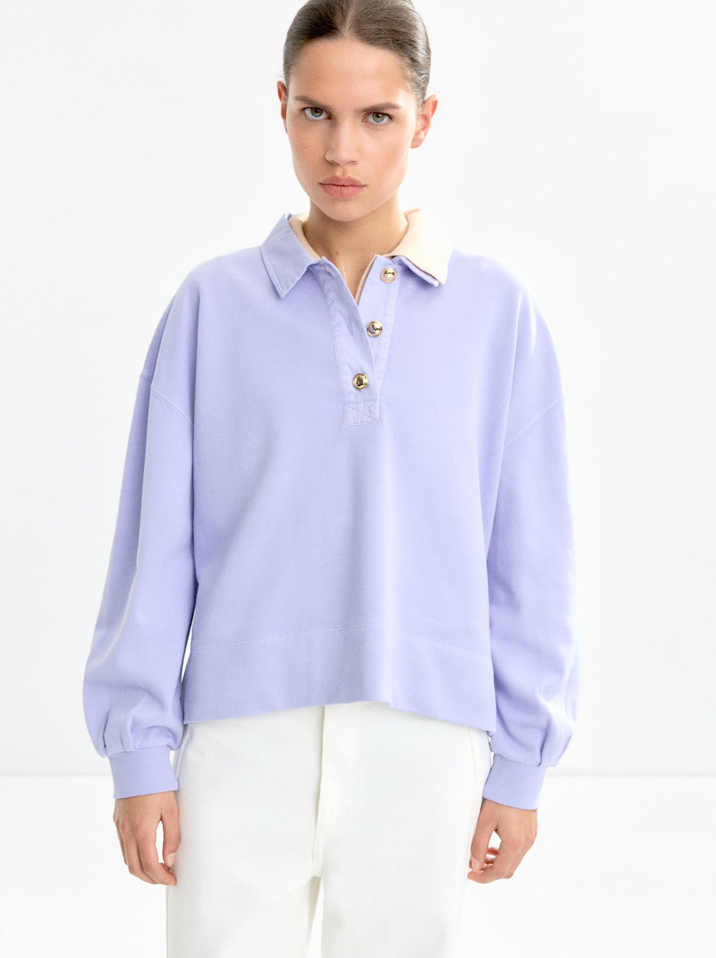 100% Cotton Sweatshirt Polo Collar