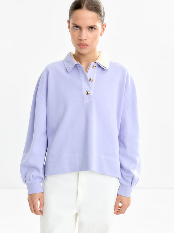 100% Cotton Sweatshirt Polo Collar