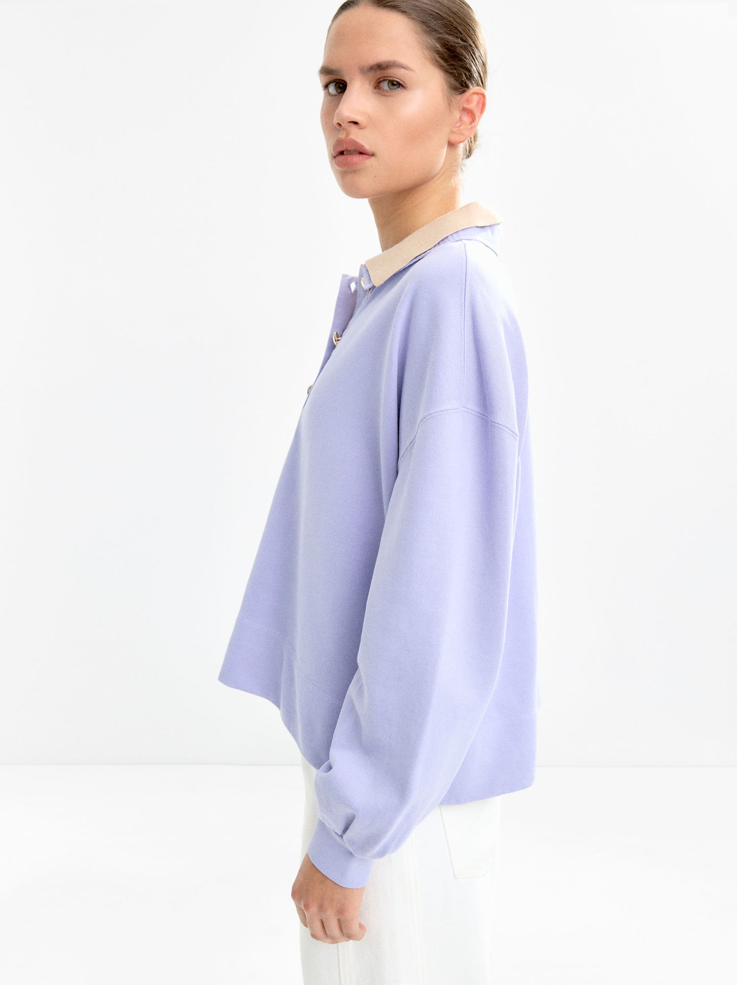 100% Cotton Sweatshirt Polo Collar