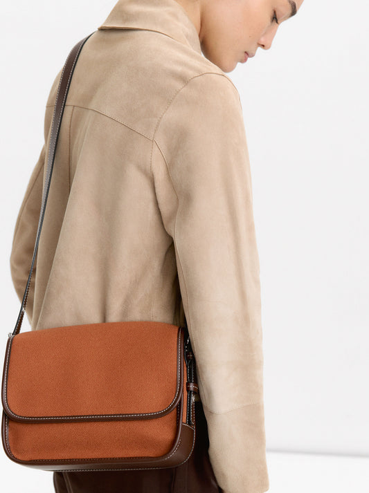 Fabric Crossbody Bag With Flap Closure
