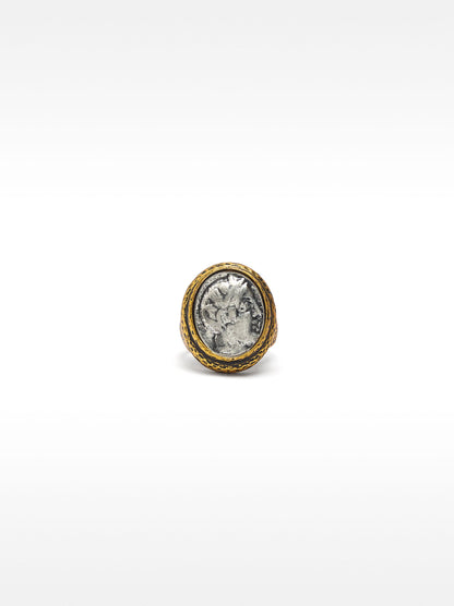 Two-Tone Signet Ring With Aged Effect