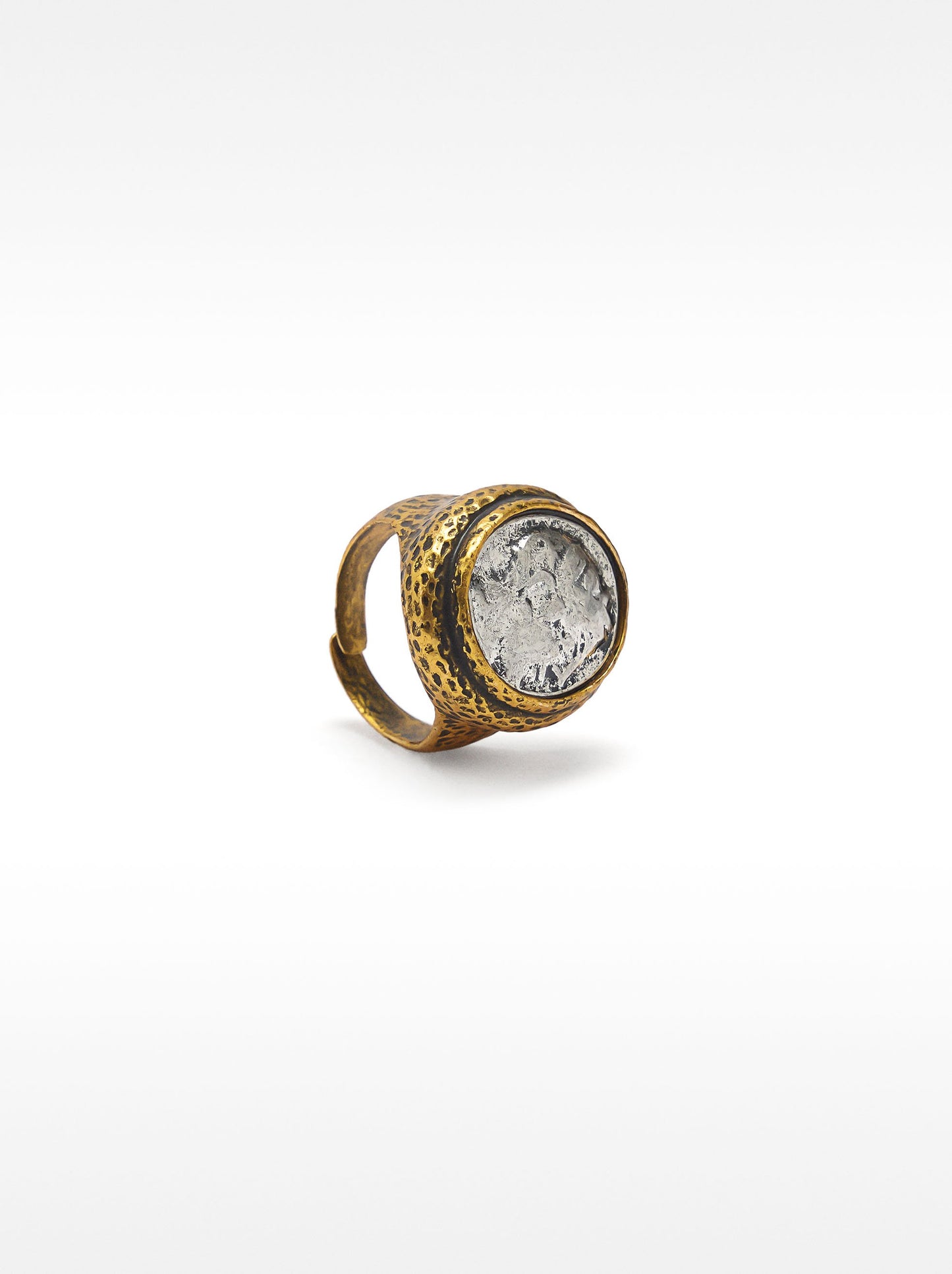 Two-Tone Signet Ring With Aged Effect
