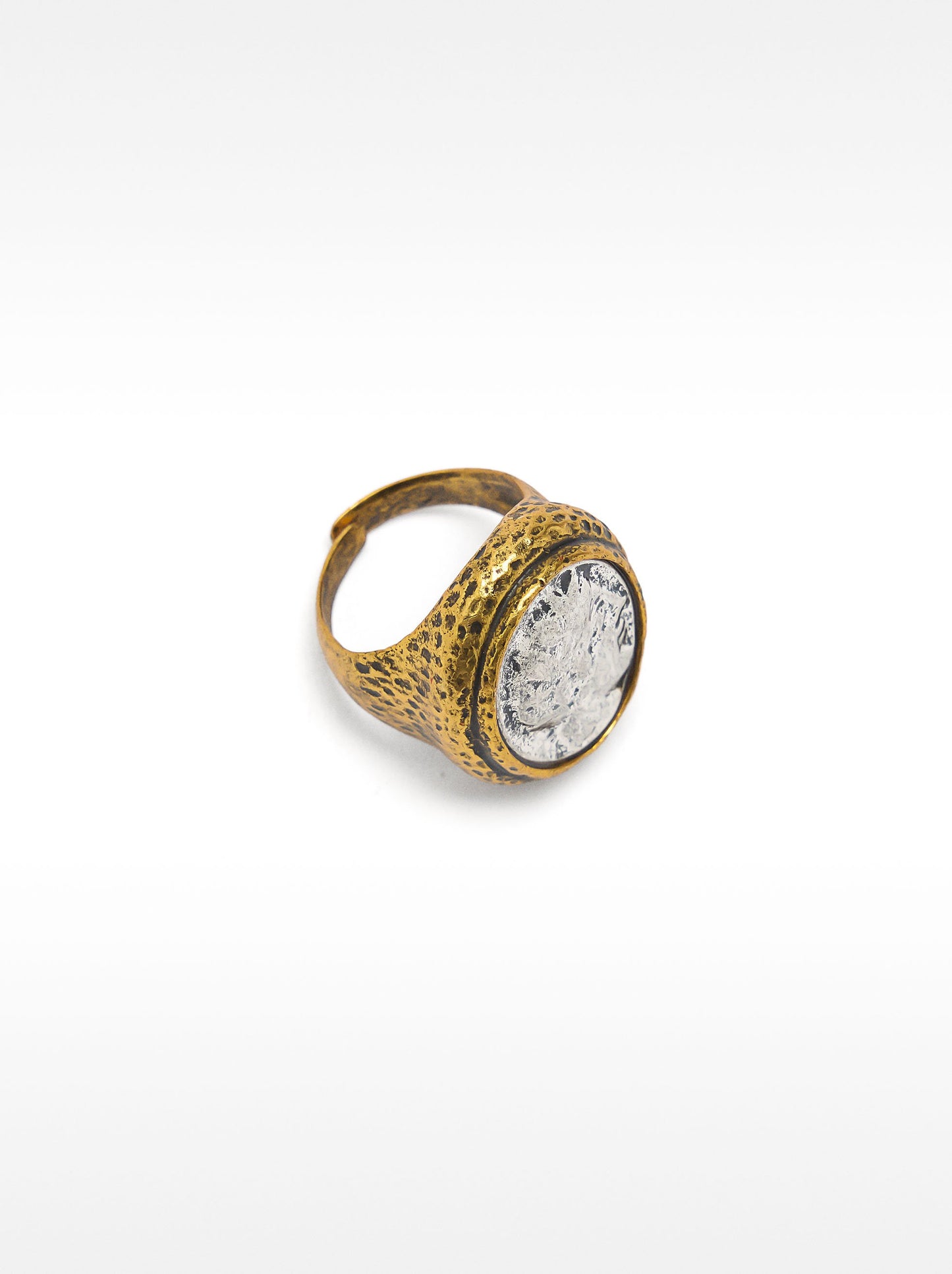 Two-Tone Signet Ring With Aged Effect