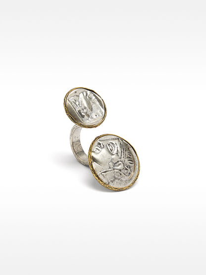 Double Medal Ring With Aged Effect