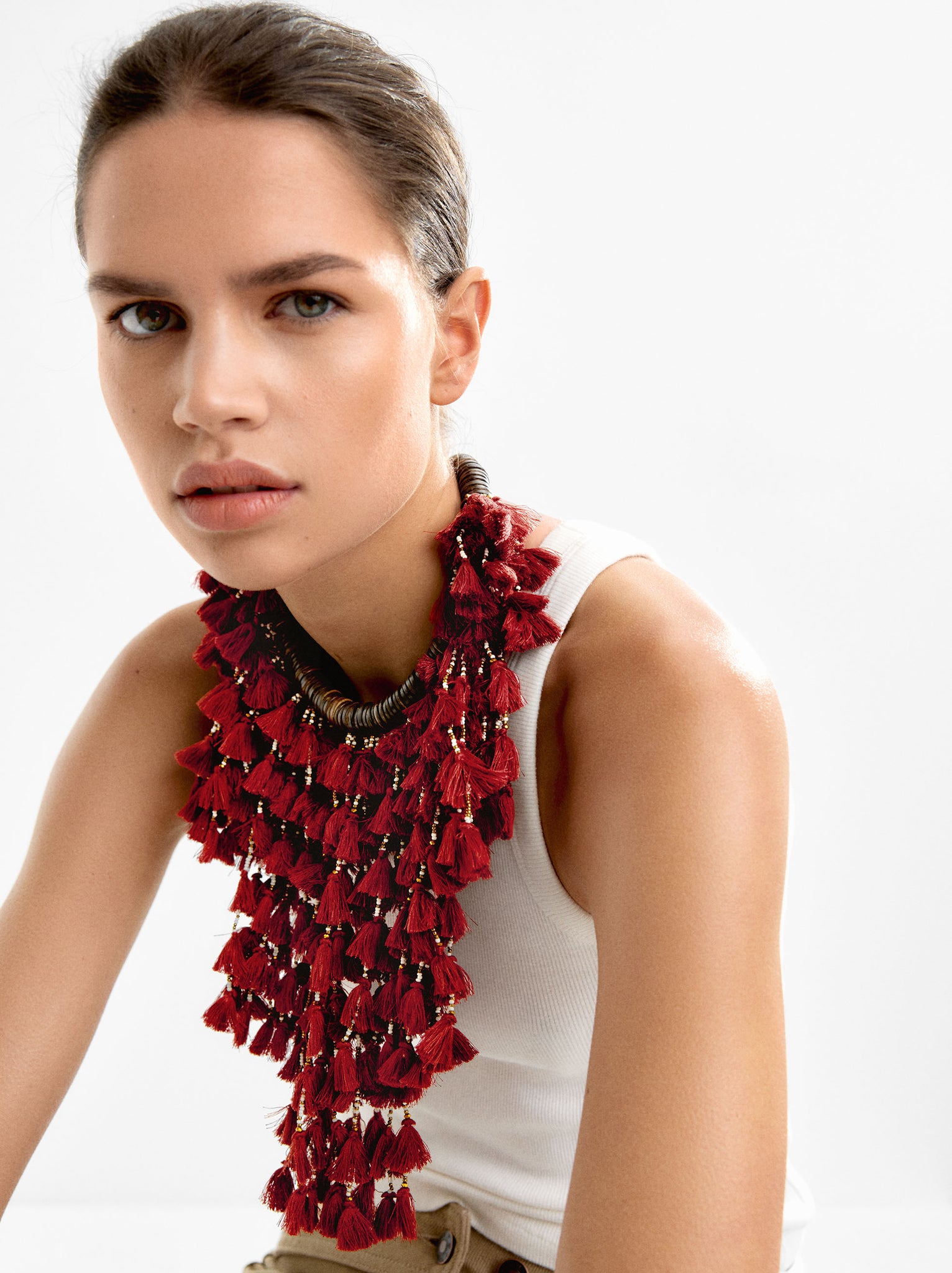 Long Necklace With Multiple Tassels