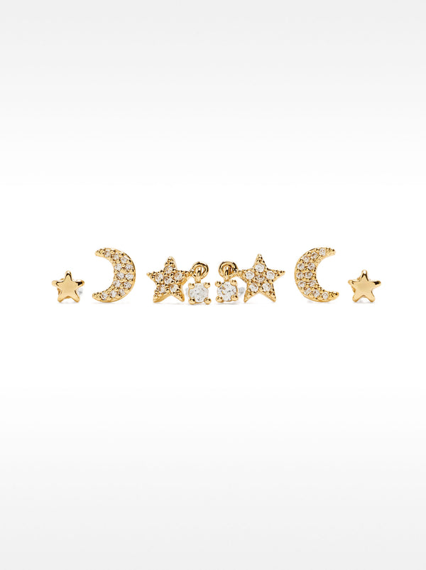 Star And Moon Earring Set With Zirconias
