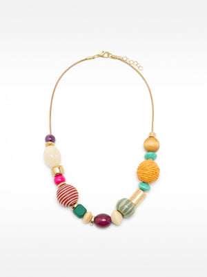 Ceramic And Wooden Bead Necklace