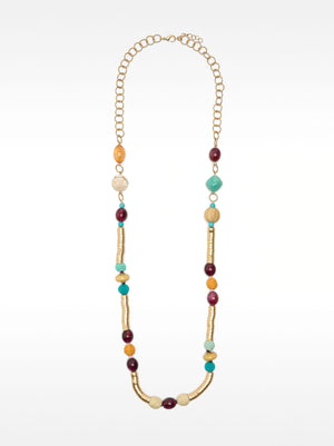 Beaded Stone And Raffia Necklace